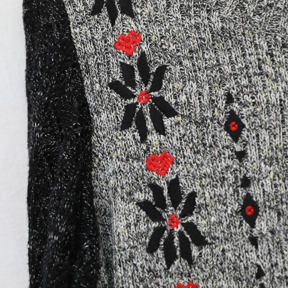 Desigual Nordic sweater embroidered knit heathered grey black XL cottage winter - Picture 5 of 10